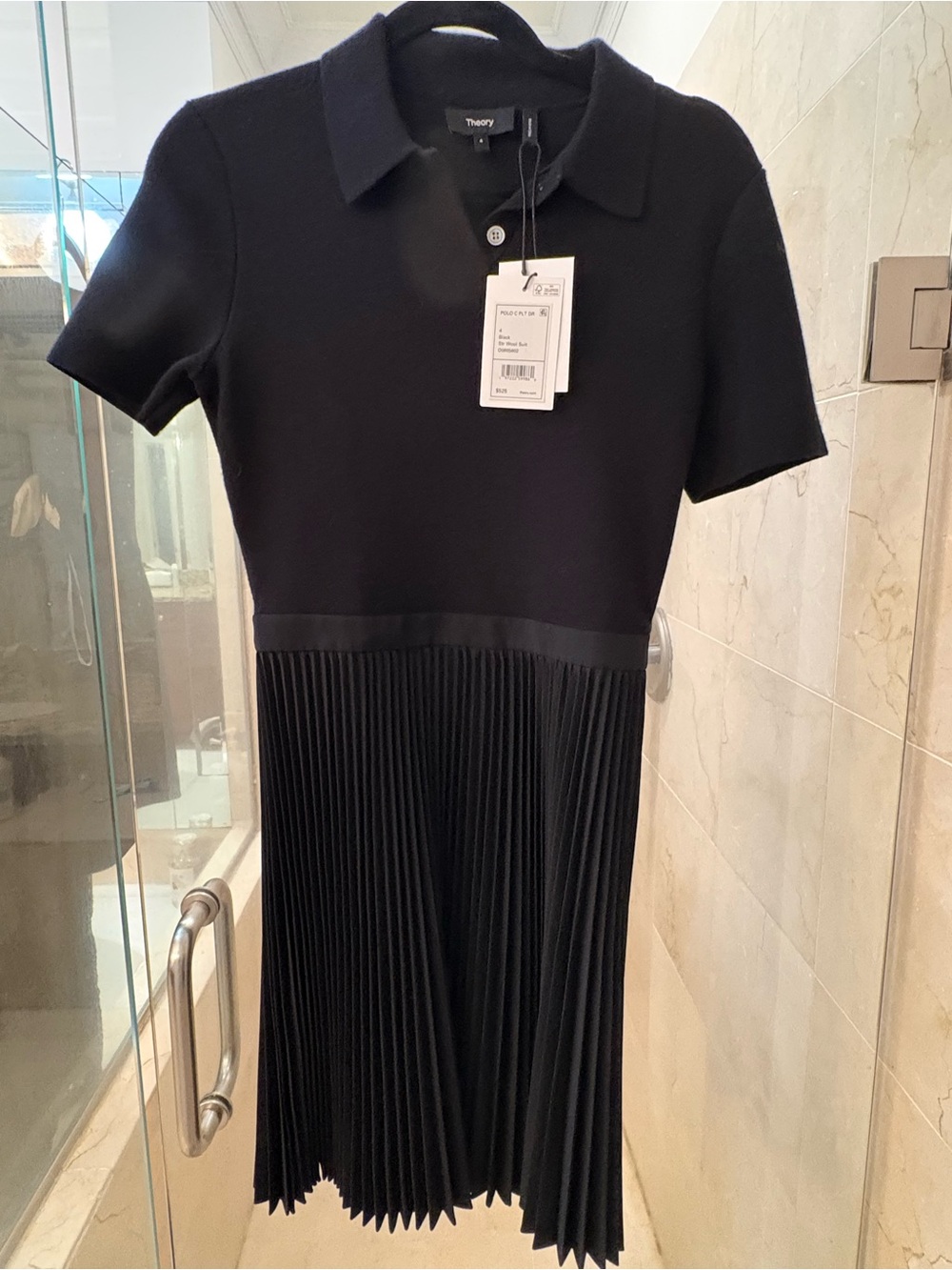 NWT Theory Wool Black Polo Pleated Dress